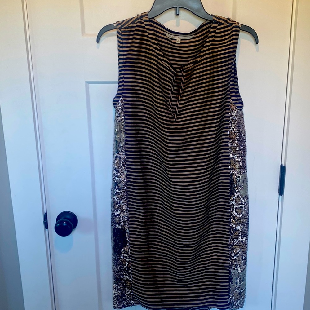 Taupe and navy mixed media rachel roy shift dress